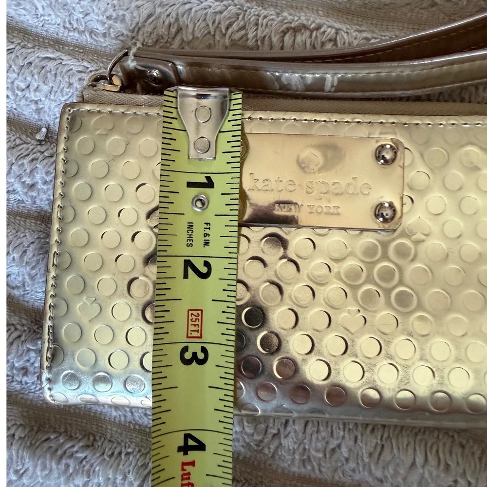 Kate Spade Gold Metallic Embossed Spade Dot Wristlet Wallet Zip Around Wallet